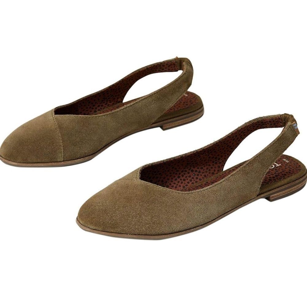 TOMS  Womens Julie Slingback Flats In Olive Size 7